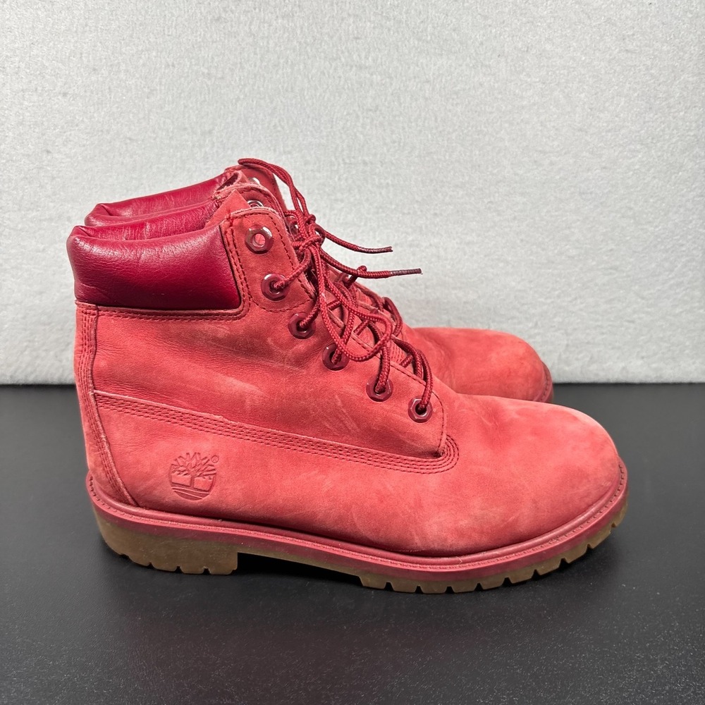 Timberland 6 Inch Premium Waterproof Boots Red Suede Boys Youth Size 6 Big Kids